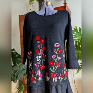Floral Embroidered Black Top